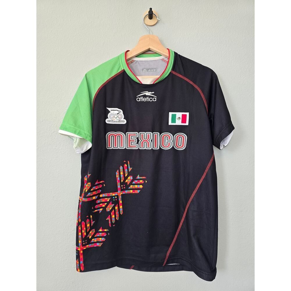 Vintage Mexico National Olympic Team Jersey Atletica Black Green Aztec Rare